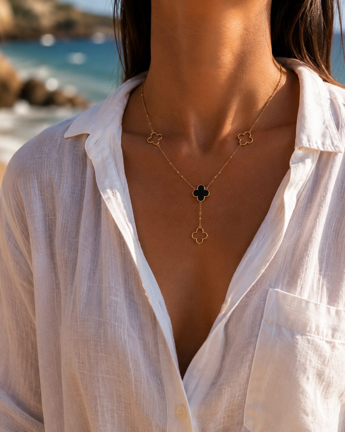 Collier Trèfles Noir & Doré