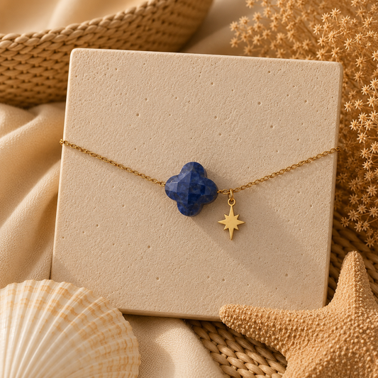 Bracelet Trèfle Lapis Lazuli & Étoile Dorée